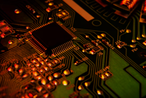 Close-up view of an electronic circuit board