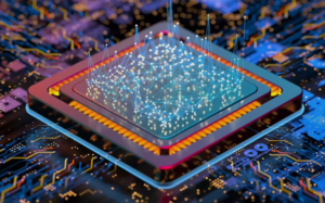 high-tech processor chip mounted on a circuit board, representing advanced semiconductor technology