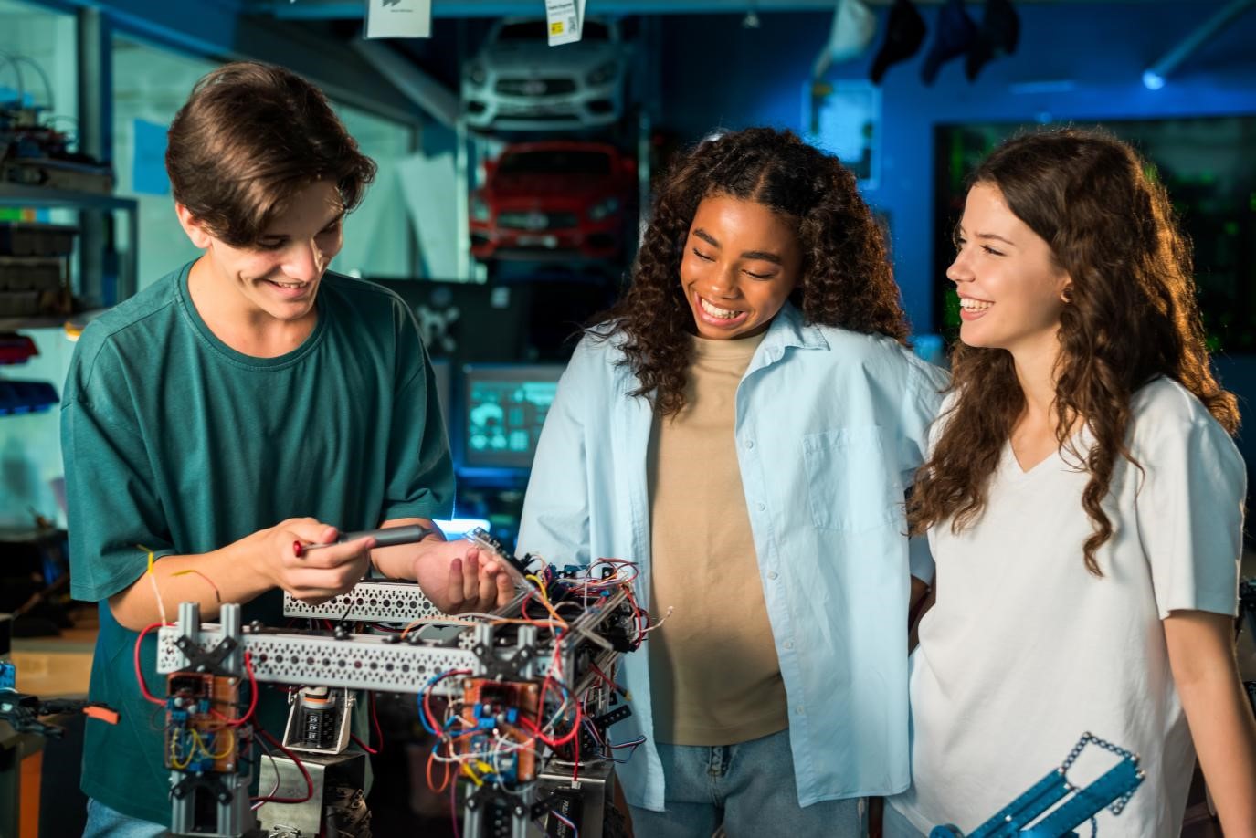 Young engineers collaborating on semiconductor startup projects