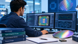 VLSI engineer working on semiconductor chip design and verification using EDA tools