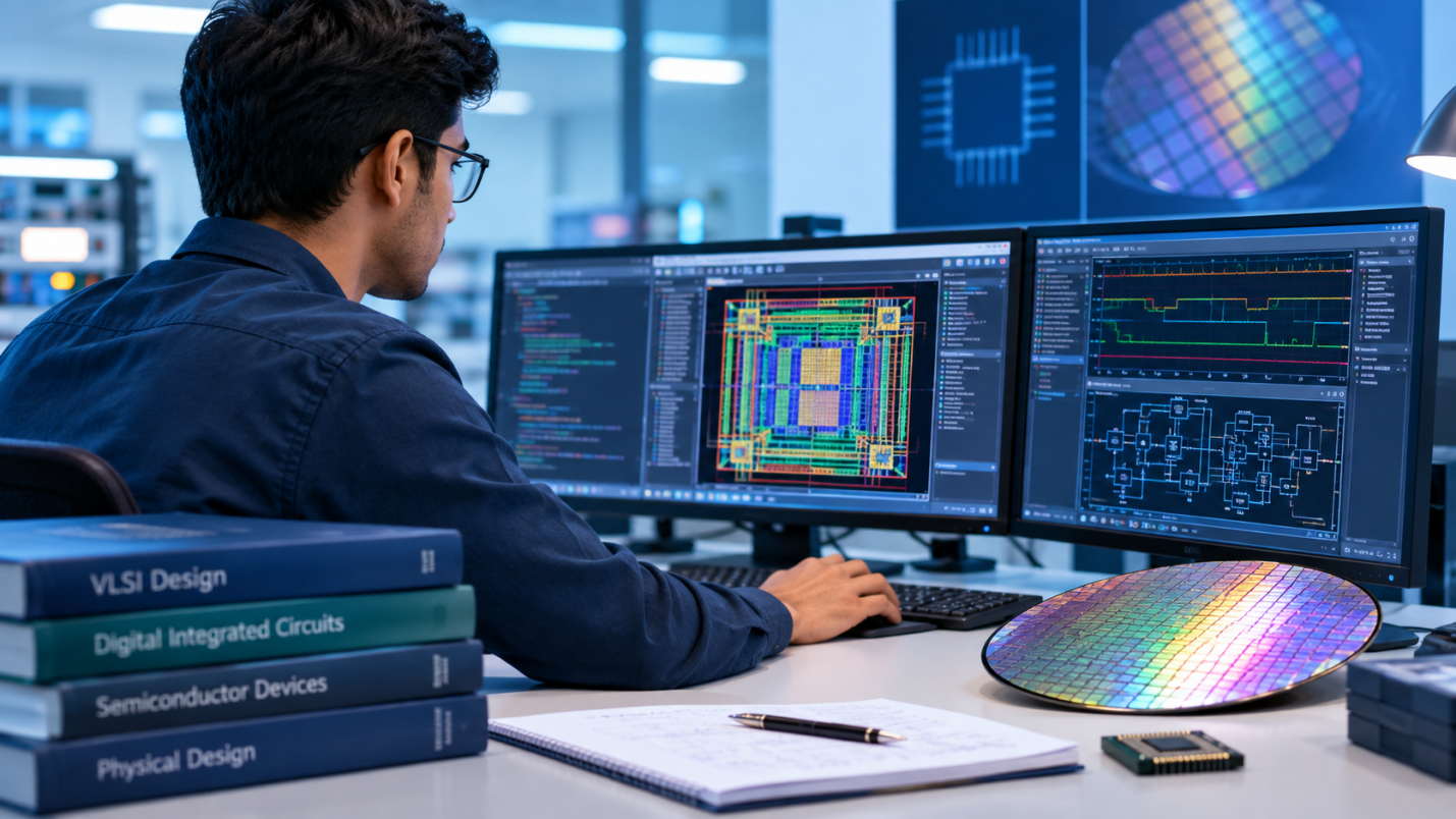 VLSI engineer working on semiconductor chip design and verification using EDA tools